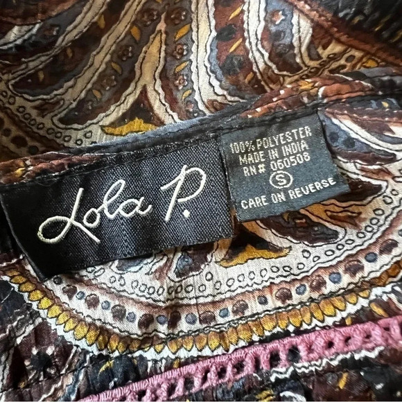 LOLA P. Sheer Blouse 3/4 sleeve square neck sheer boho - Size Small - Picture 3 of 6